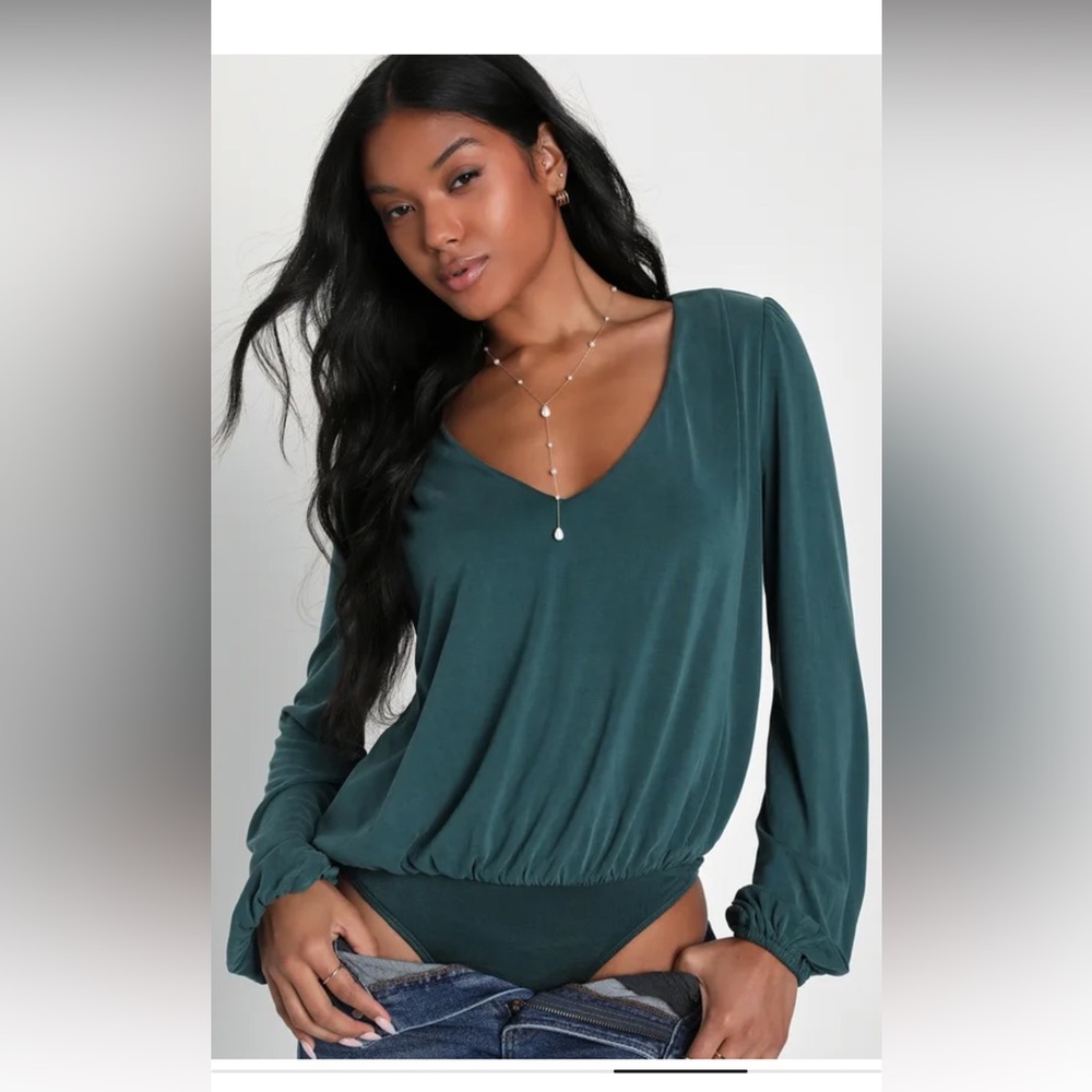 Emerald Green V-Neck Long Sleeve Body Suit